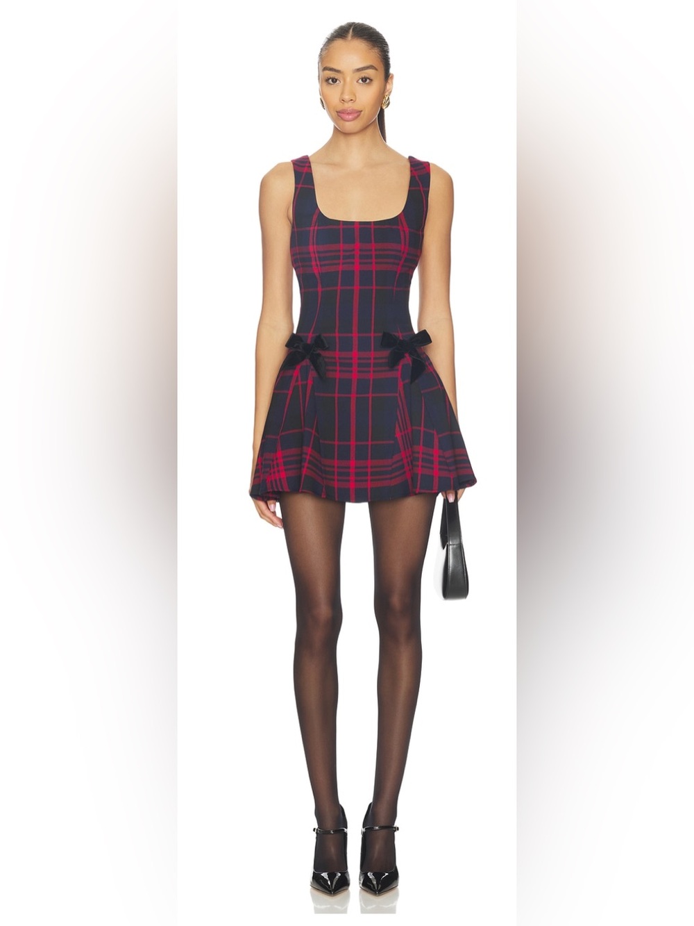 Like New! MAJORELLE Plaid Fit-and-Flare Mini Dress in Navy and Red/Size Medium